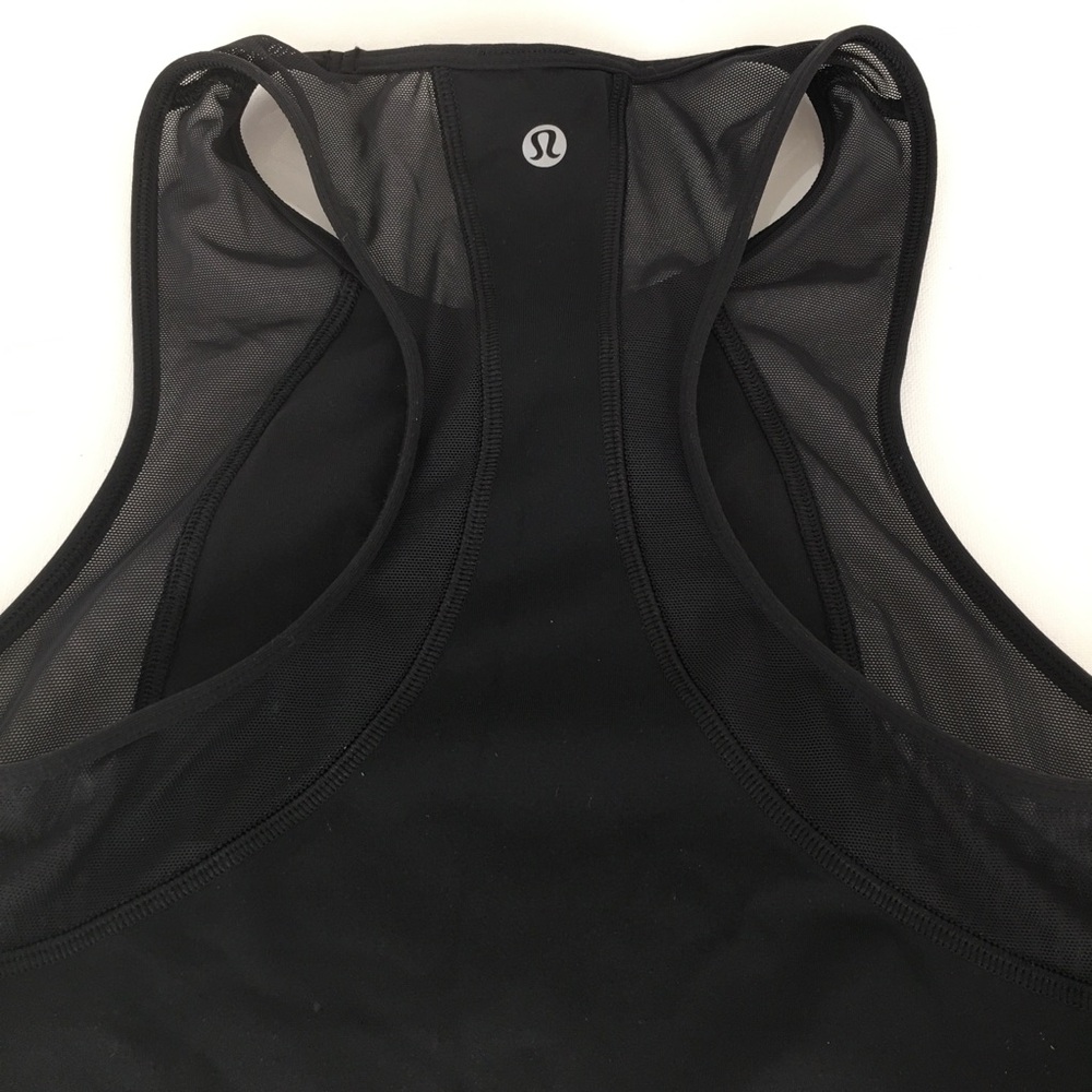 Lululemon Cropped Workout Tank Top Black Sheer Mesh Panels Athletic Racerback - Picture 9 of 13